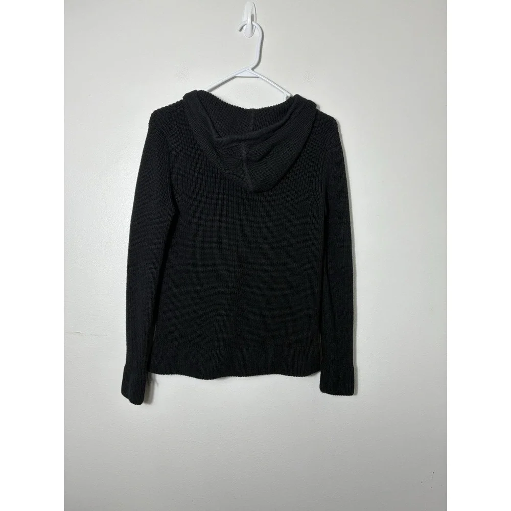 PURA Full Zip Chunky Knit Cardigan 100% Supima Cotton Black Casual Hooded Small